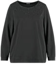 Samoon Long Sleeve Sweatshirt with Beaded Neck in Black