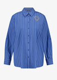 Samoon Stretch Cotton Striped Shirt with Heart Motif in Skydiver Blue