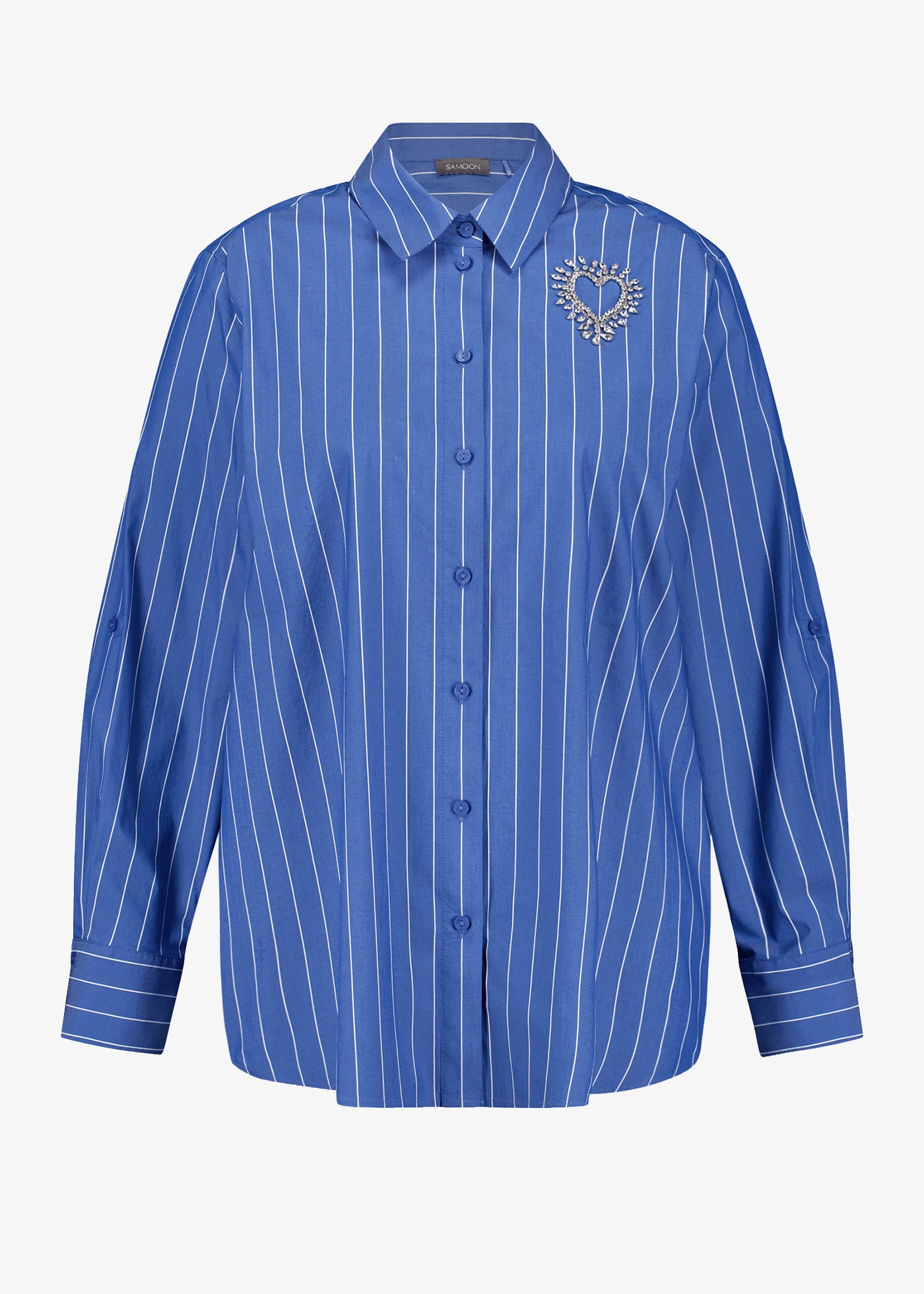 Samoon Stretch Cotton Striped Shirt with Heart Motif in Skydiver Blue