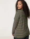 Samoon Long Sleeve Jersey Striped Tee in Beige/Black