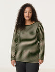 Samoon Long Sleeve Jersey Striped Tee in Beige/Black