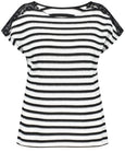 Samoon Stripe Tee with Lace Trim in White & Black