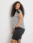 Samoon Stripe Tee with Lace Trim in White & Black