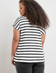 Samoon Stripe Tee with Lace Trim in White & Black