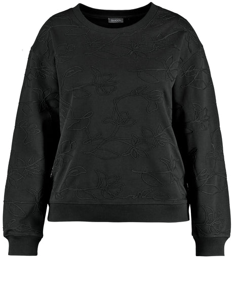 Samoon Long Sleeve Ribbed cuff Embroidered Sweat shirt in Black