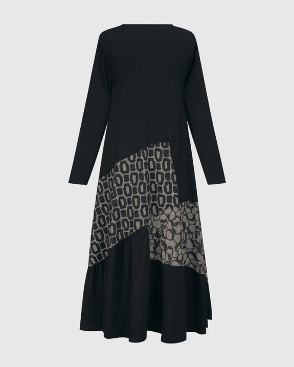 Alembika Long Sleeve Mix Media Fit & Flare Dress