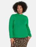 Samoon Long Sleeve Turtleneck with Ribbed Trim in Green