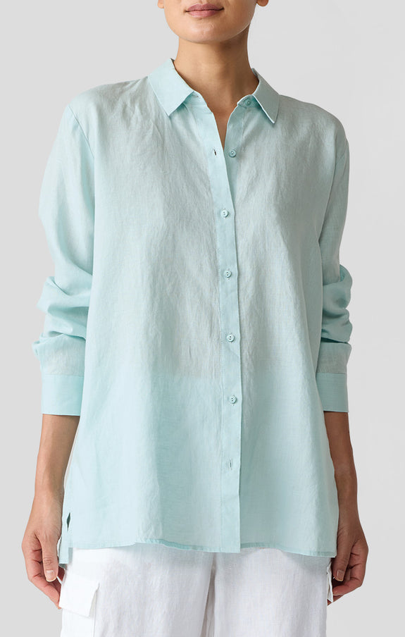 Eileen Fisher Handkerchief Linen Classic Collar Easy Shirt in Pool