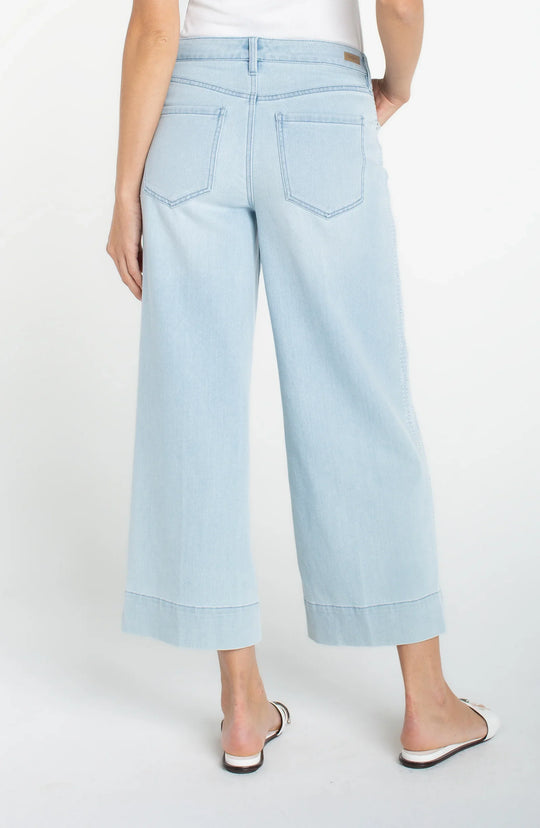 Liverpool Stride Crop Wide Leg Pant with Embroidered Side in Flower Fields