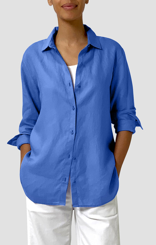 Eileen Fisher Organic Handkerchief Linen Class Shirt in Blue Star