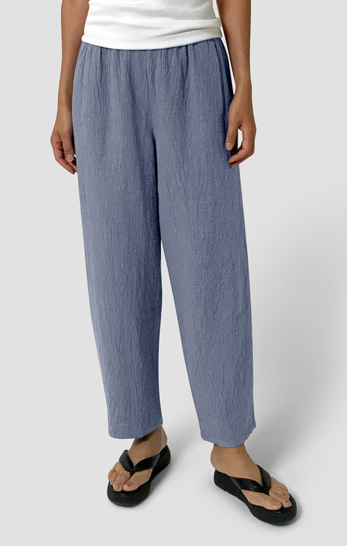 Eileen Fisher Organic Cotton Double Weave Ankle Lantern Pant in Haze