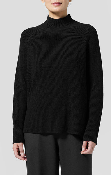 Eileen Fisher Merino Wool Turtleneck Raglan Sleeve Sweater in Black
