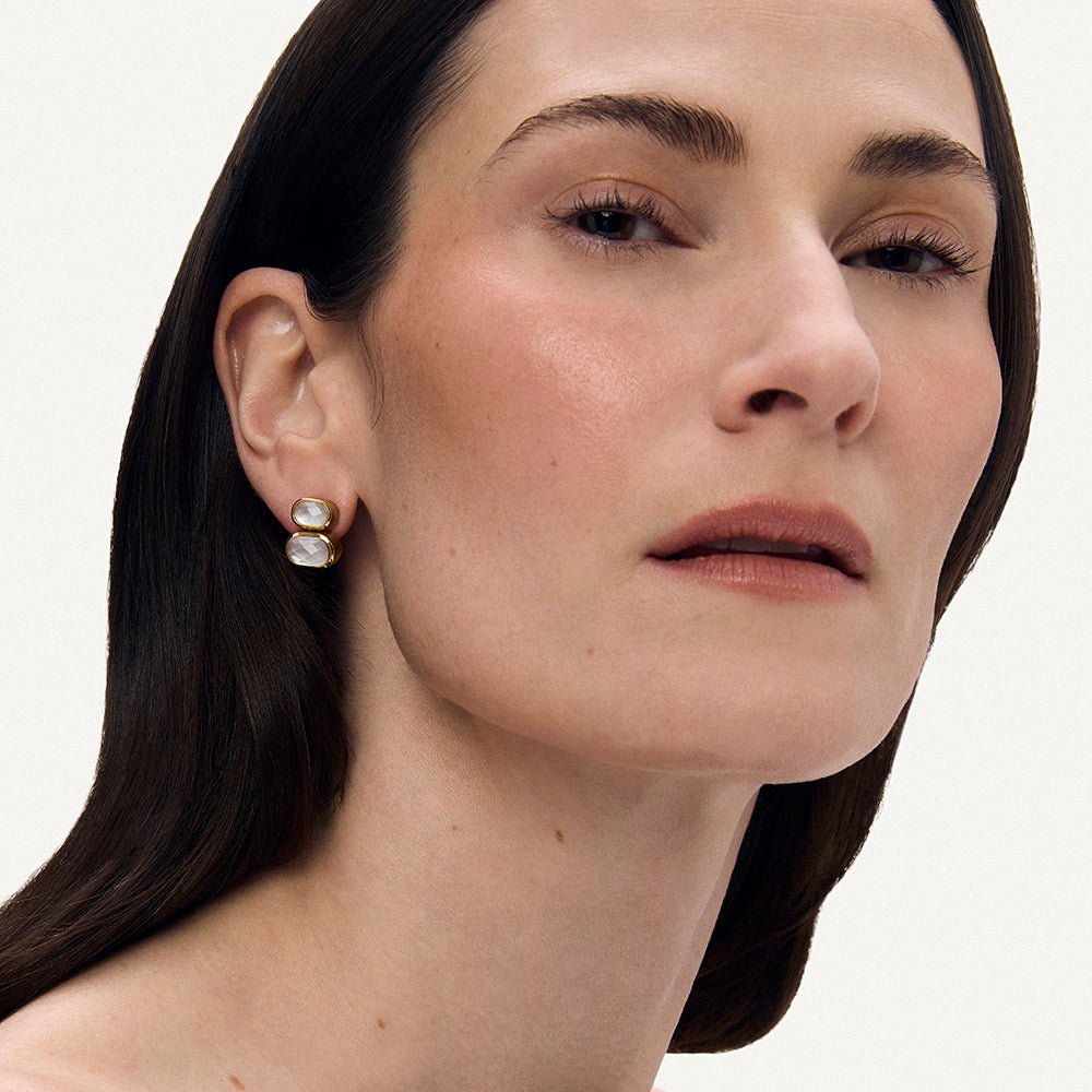 Dean Davidson Mercer Double Gemstone Drop Earrings in Iridescent Pearl Gold
