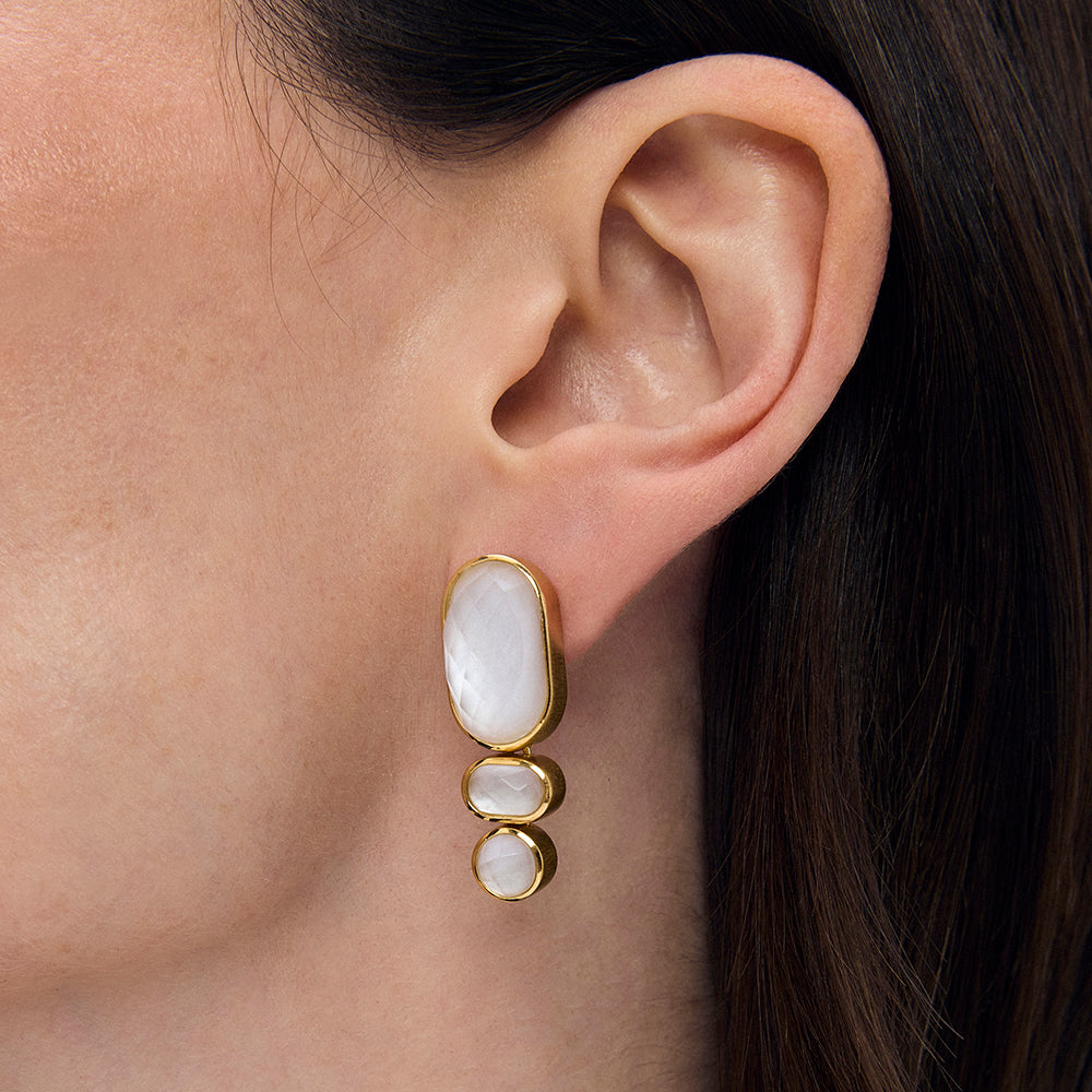 Dean Davidson Mercer Gemstone Statement Earrings in Iridescent Pearl Gold