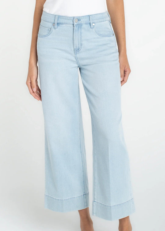 front view of plus size Liverpool Stride Crop Wide Leg Pant with Embroidered Side in Flower Fields