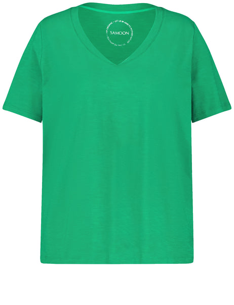 Samoon V-Neck Short Sleeve Cotton Jersey Tee in Galactic Green