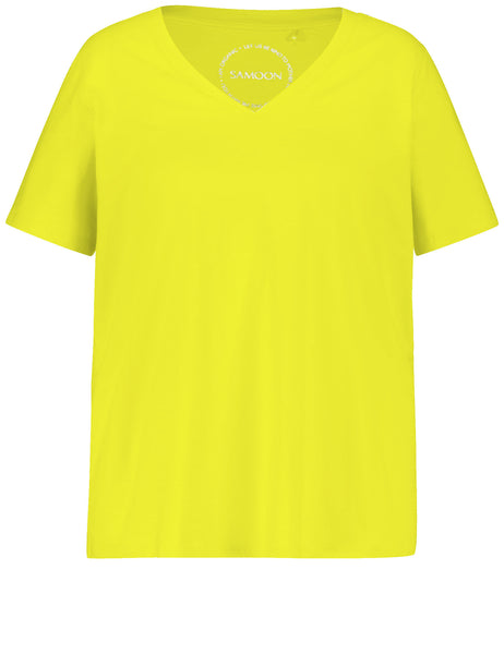 Samoon V-Neck Short Sleeve Cotton Jersey Tee in Lemon Green