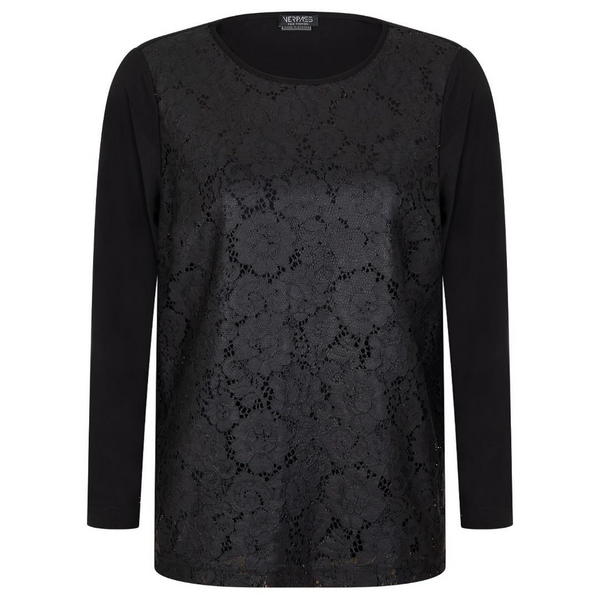 Verpass Lace Front Tee with Jersey Back in Black