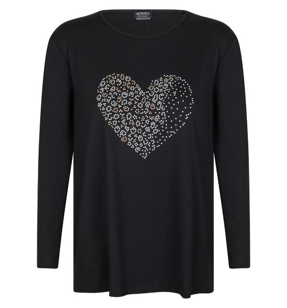 Verpass Long Sleeve Tee with Heart Motif in Black