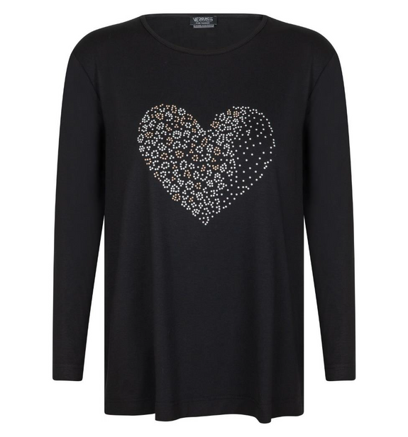 Verpass Long Sleeve Tee with Heart Motif in Black