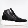 side view of Minx Wesley Leather & Suede High Top Zip Runner in Blk Combo