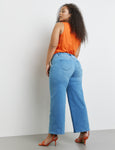 Samoon Cropped Wide Leg Jean with Flowers at Hem