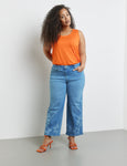 Samoon Cropped Wide Leg Jean with Flowers at Hem