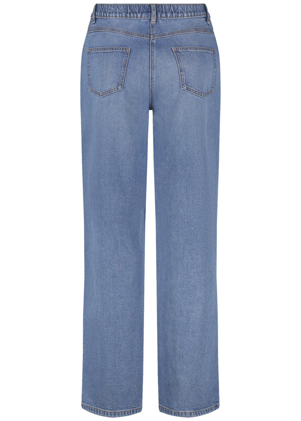 back view of plus size Samoon Carlotta Wide Leg Trouser Jean in Bleached Blue Denim