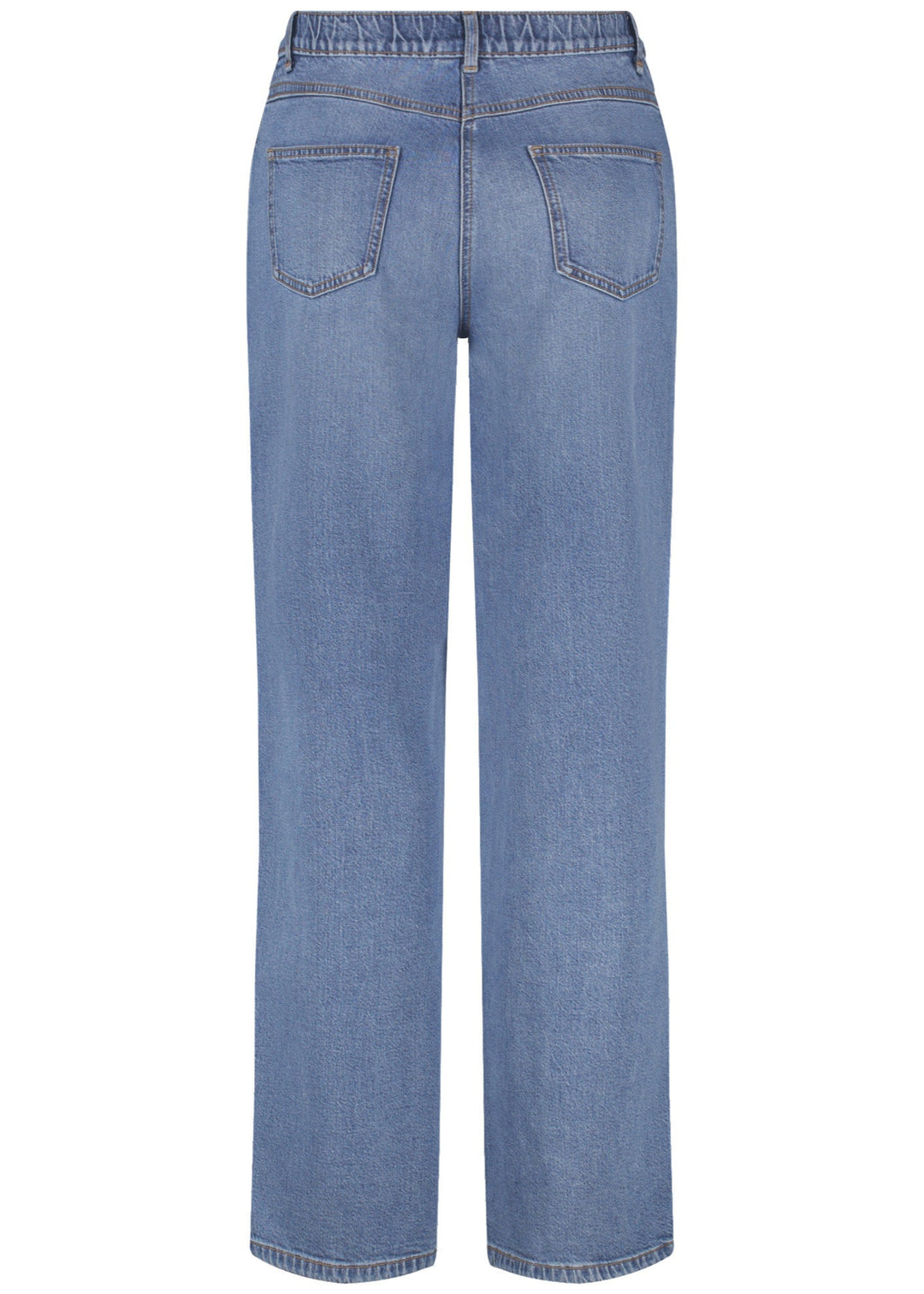 back view of plus size Samoon Carlotta Wide Leg Trouser Jean in Bleached Blue Denim