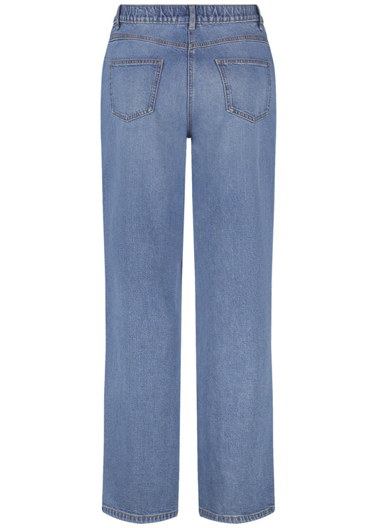 back view of plus size Samoon Carlotta Wide Leg Trouser Jean in Bleached Blue Denim