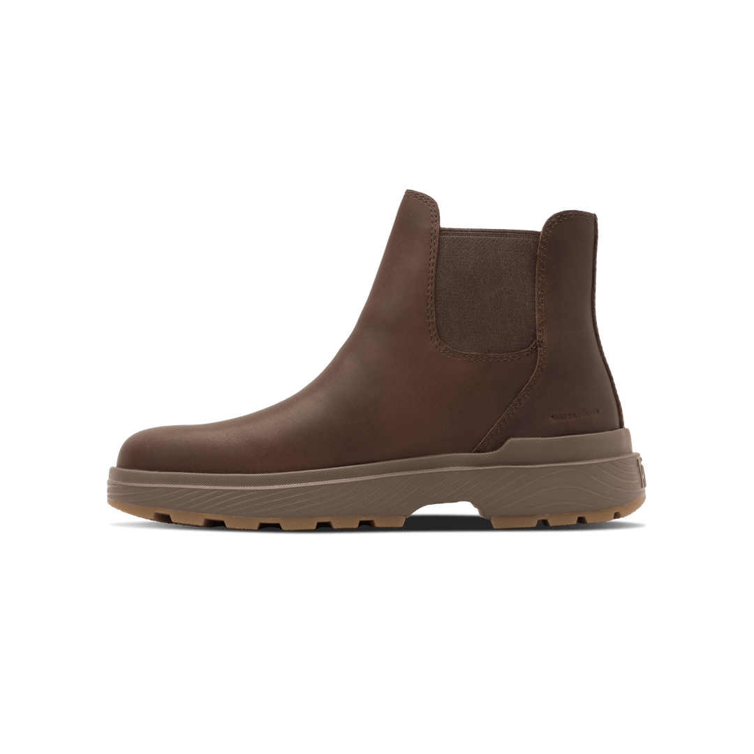 Kizik Sierra Chelsea boot in dark brown with elastic gore and padded low-profile sole.