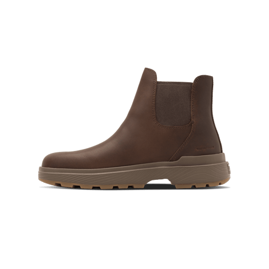 Kizik Sierra Chelsea boot in dark brown with elastic gore and padded low-profile sole.