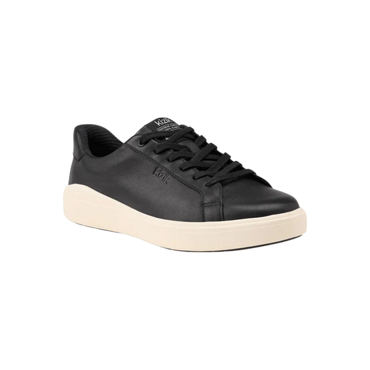Black lace-up sneaker side view with Kizik branding on tongue