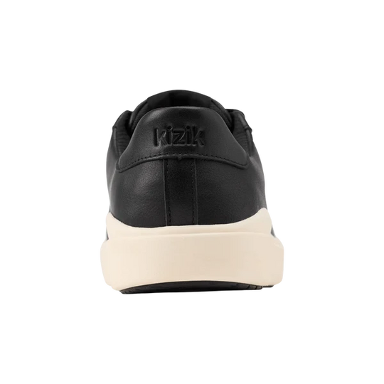 Black sneaker heel with Kizik logo on back tab and off-white midsole