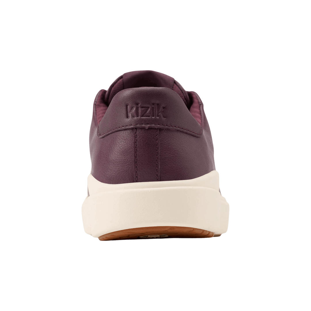 Mauve Kizik lace-up sneaker back view with Kizik logo on heel