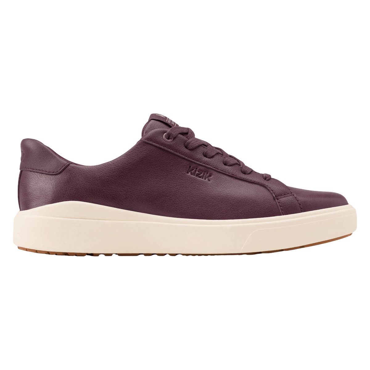 Mauve Kizik lace-up sneaker side profile with off-white sole