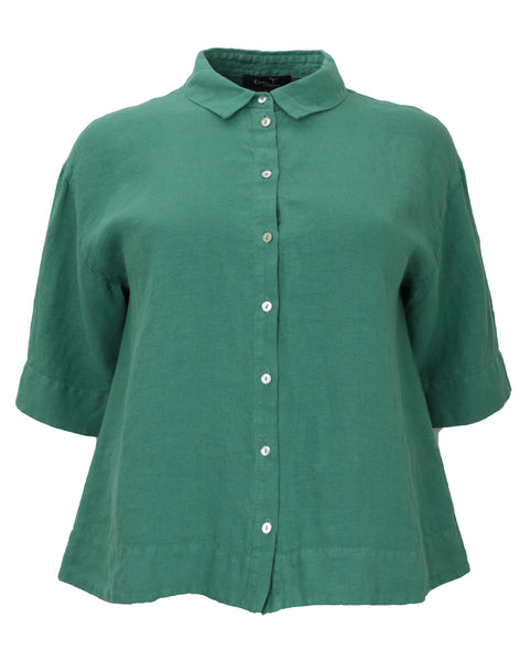 Toni T. Linen 3/4 Sleeve Split cuff Shirt in Jade