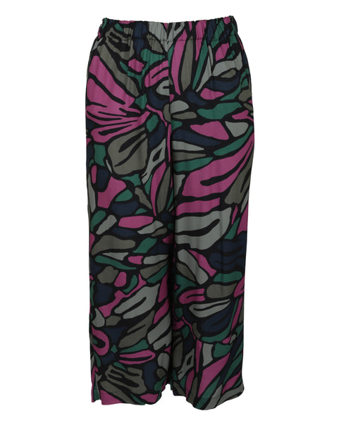 Toni T. Colourful Printed Viscose Butterfly Print Crop Pant in Black Multi