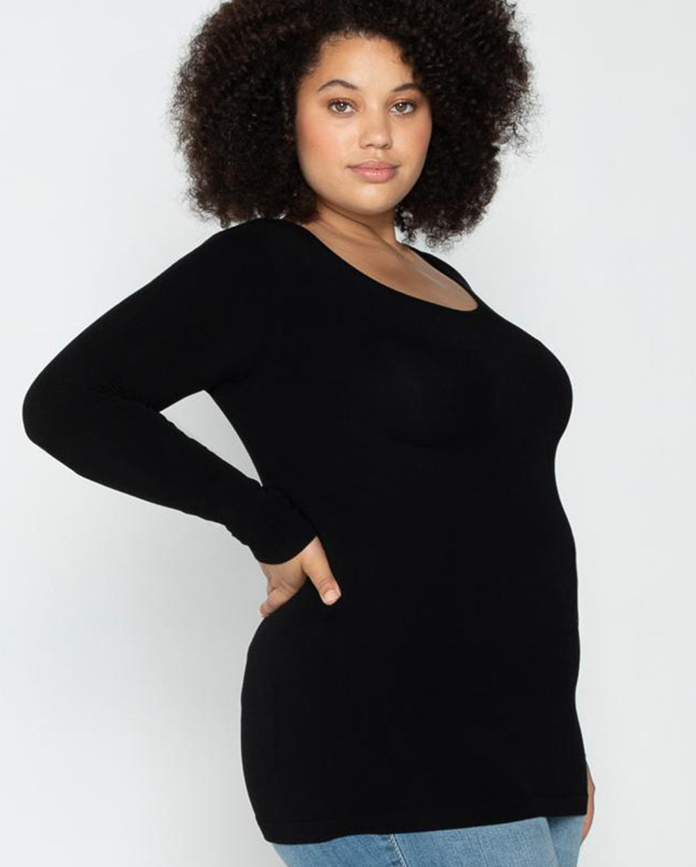 C'est Moi Bamboo Long Sleeve Scoop Neck Top in Black