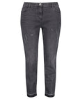 Samoon Betty Released Hem Dark Grey Distressed Denim Jean with Fly Front